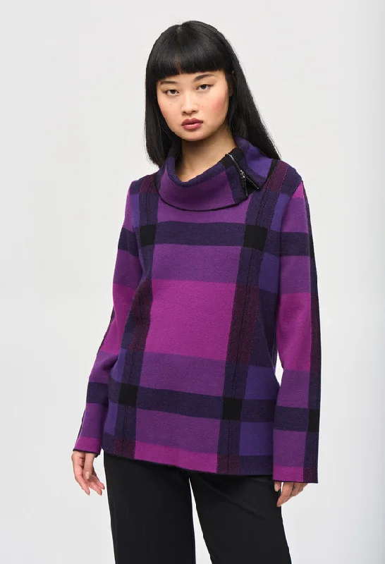 Casual Tartan Cowl Neck Top