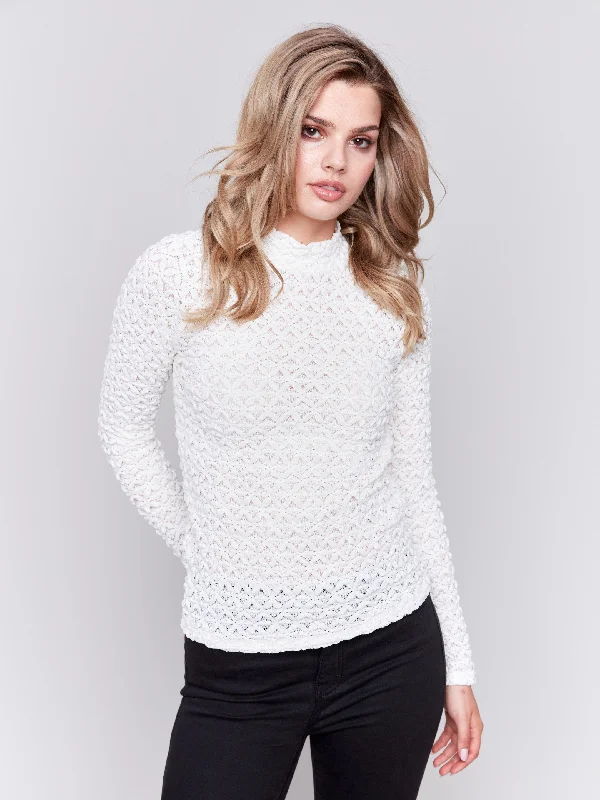 Lace Mock Neck Top - Ecru