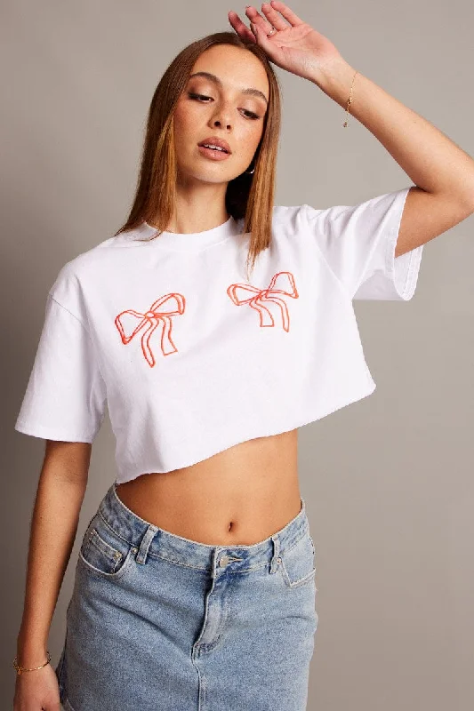 White Graphic Tee Crop Short Sleeve