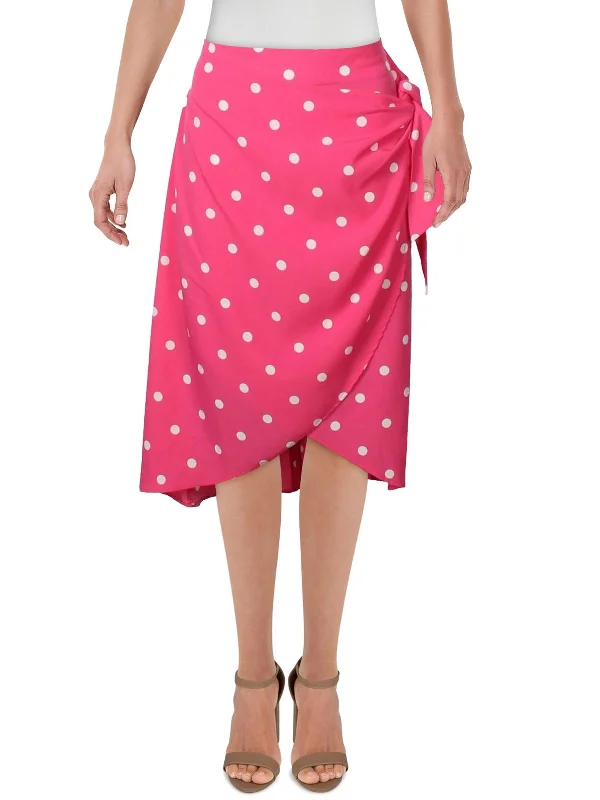 Ami Womens Polka Dot Faux Wrap Wrap Skirt