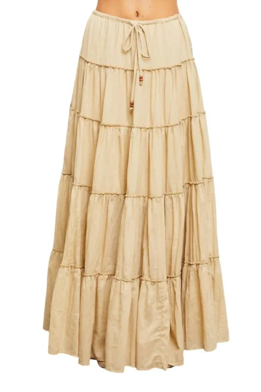 Devyn Tiered Maxi Skirt In Tan