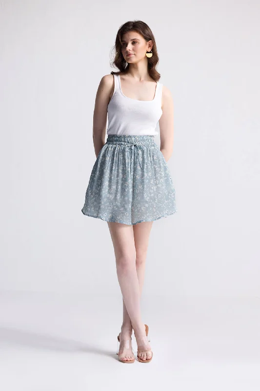 Drawstring Short Skirt in Light Blue Florals