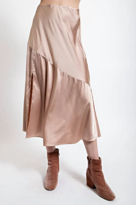 Marlene Satin Midi Skirt In Champagne