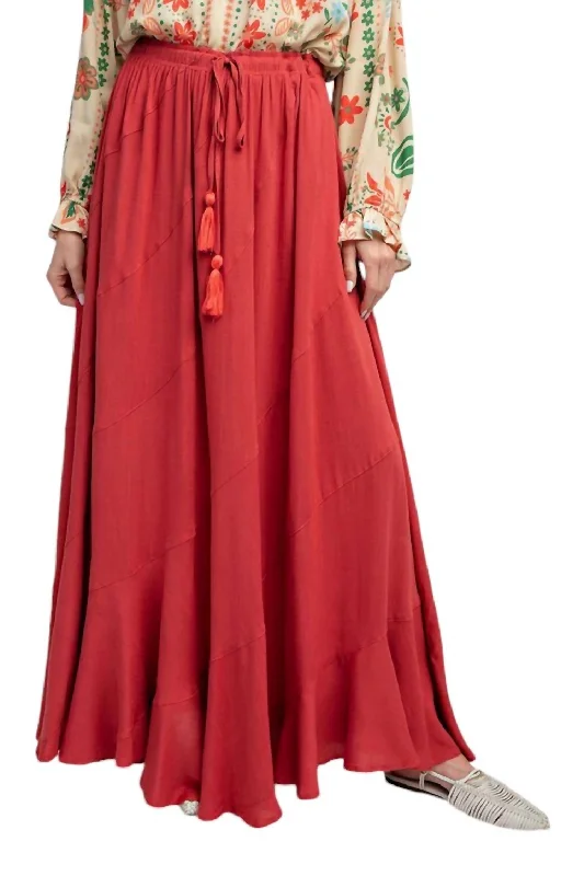 Poppy Linen Maxi Skirt In Crimson