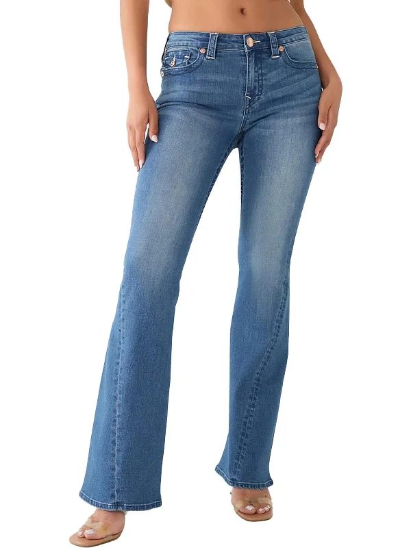 Joey Womens Mid-Rise Medium Wash Flare Jeans