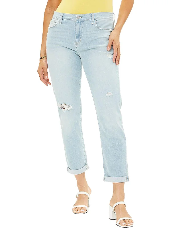 Natalie Womens Light Wash Destroyed Boyfriend Jeans