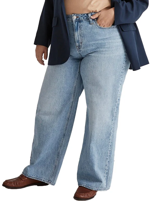 Plus Womens High Waist Light Wash Wide Leg Jeans