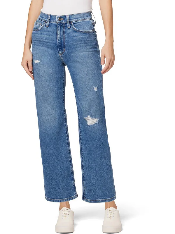 Womens High-Rise Cropped Wide Leg Jeans