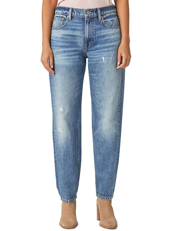 Womens Relaxed Whisker Wash Straight Leg Jeans