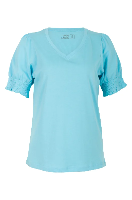 100% Cotton V Neck T Shirt | Aqua | 6002A1