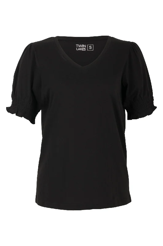 100% Cotton V Neck T Shirt | Black | 6002A1