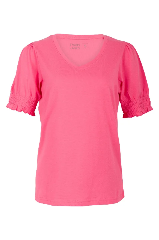 100% Cotton V Neck T Shirt | CANDY PINK | 6002A1