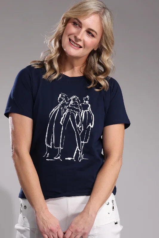 100% Cotton T Shirt | Three Ladies on Navy | 3405A1