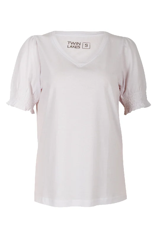 100% Cotton V Neck T Shirt | WHITE | 6002A1