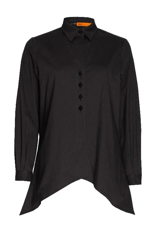 4 Button Uneven Hem Shirt - Black 9764