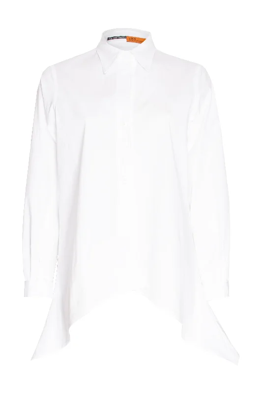 4 Button Uneven Hem Shirt - White 9763