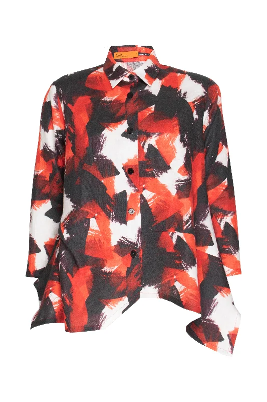 Asymmetric Angle Shirt - Red Print Linen 9769