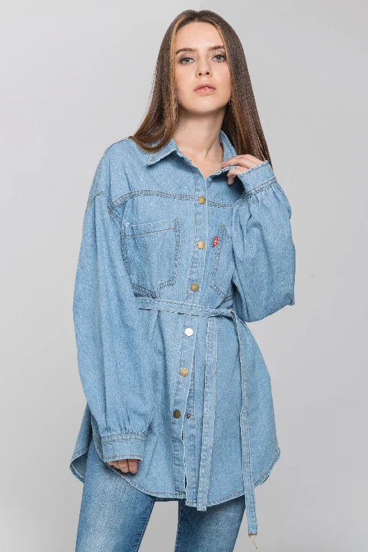 Blue Denim Drop Shoulder Shirt Top