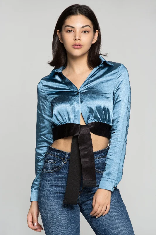 Carolina Blue Silk Crop Shirt