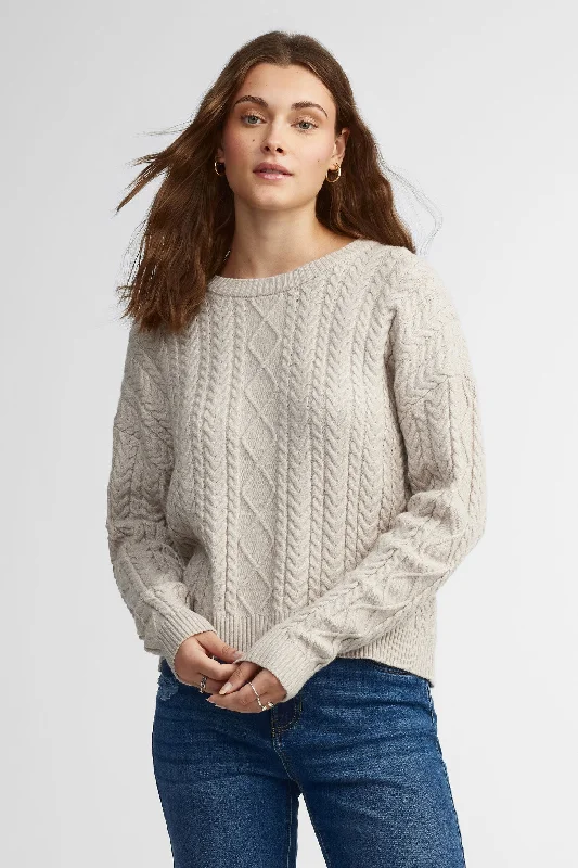 Chandail col rond tricot câble - Femme