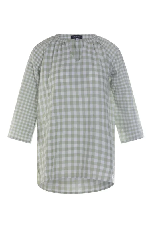 Gingham Tunic with nehru collar | SAGE/WHITE | 4078AR