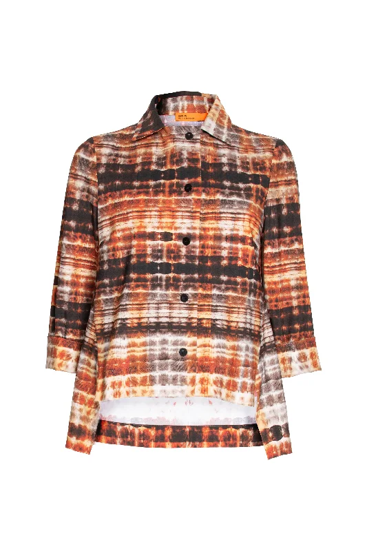 Open Collar Shirt - Rust Print Jersey 8645