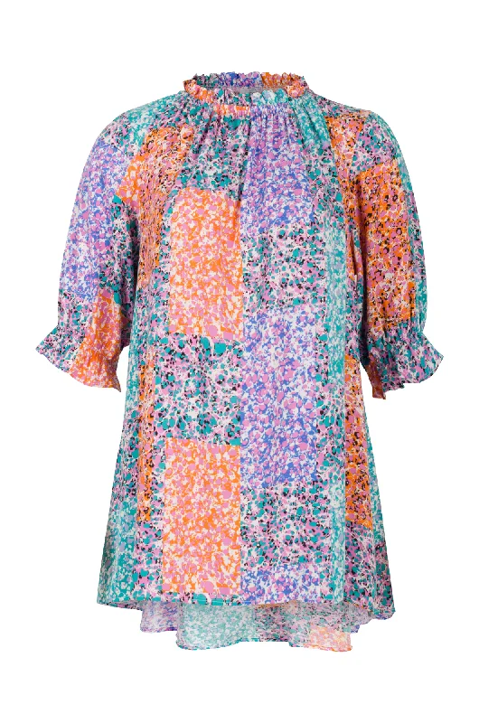 Printed Tunic with shirred neck | Pink Multi Patchwork | 3322AR