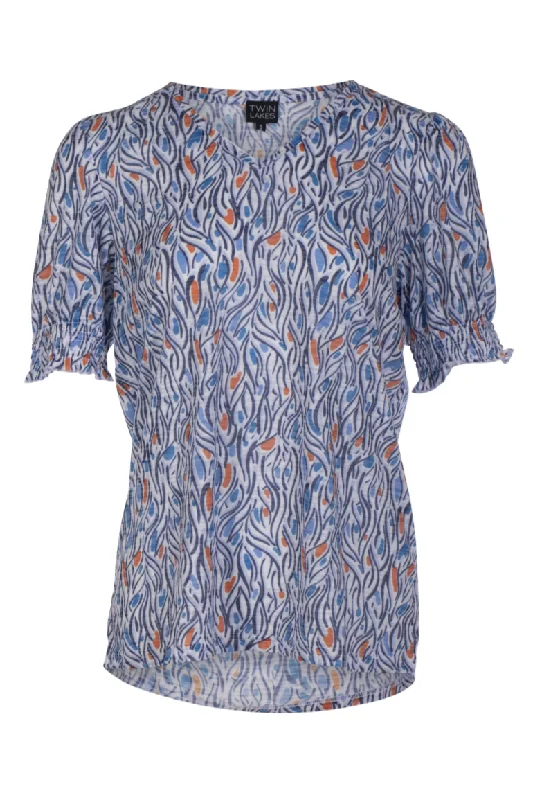 V neck Burnout Top | Blues Orange Swirls | 6065AR