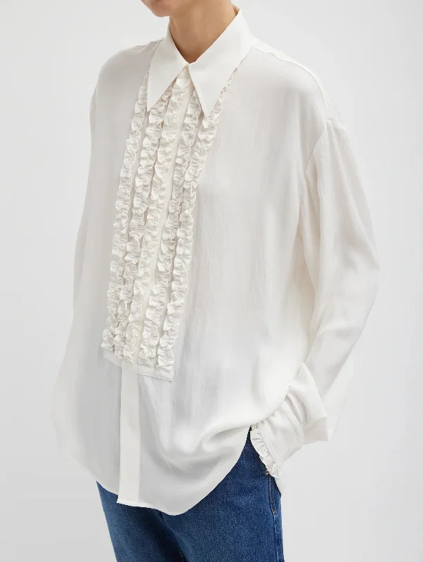 Winter Acetate Easy Tuxedo Shirt in White