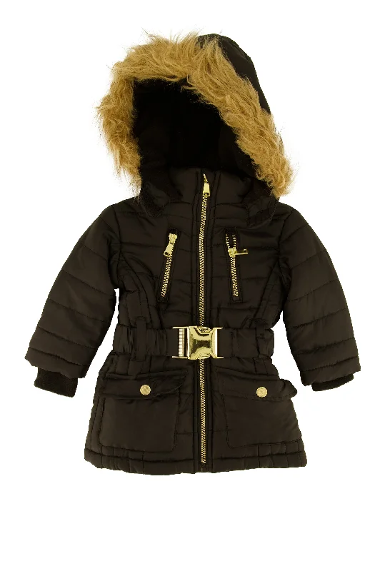 Baby Girls 12-24M Hooded Belted Puffer Jacket