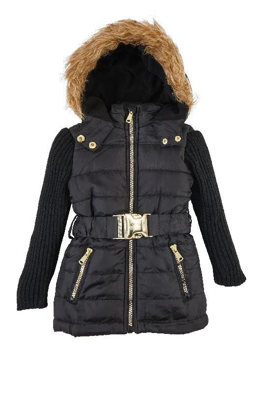 Baby Girls 12-24M Sweater Sleeve Belted Puffer Jacket