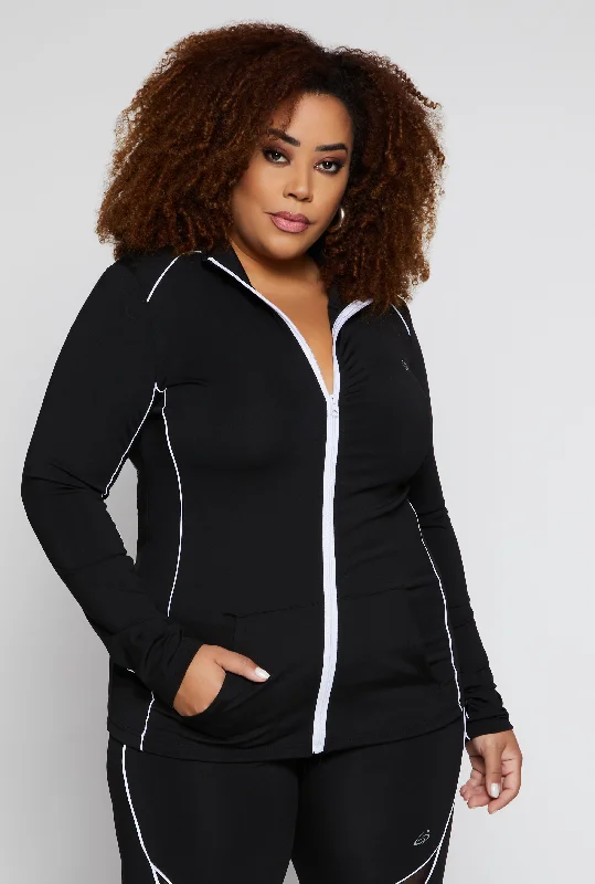 Plus Size Contrast Trim Track Jacket