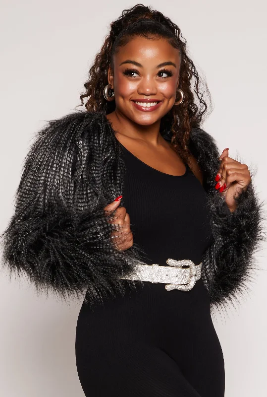 Plus Size Shaggy Faux Fur Bolero Jacket