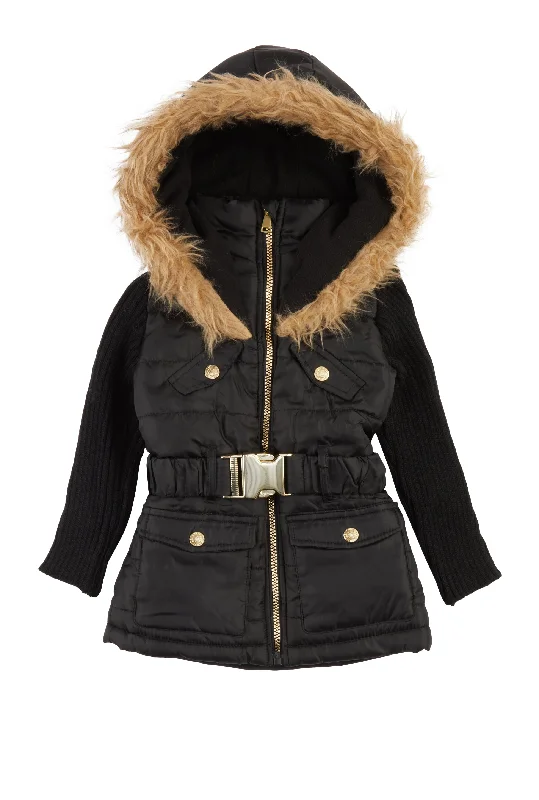 Toddler Girls Faux Fur Hooded Puffer Jacket