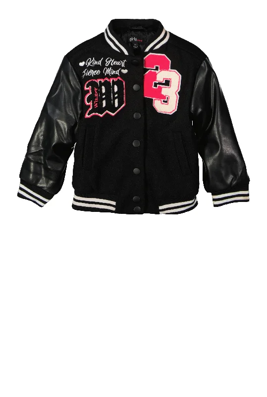 Toddler Girls Winner Chenille Graphic Color Block Varsity Jacket