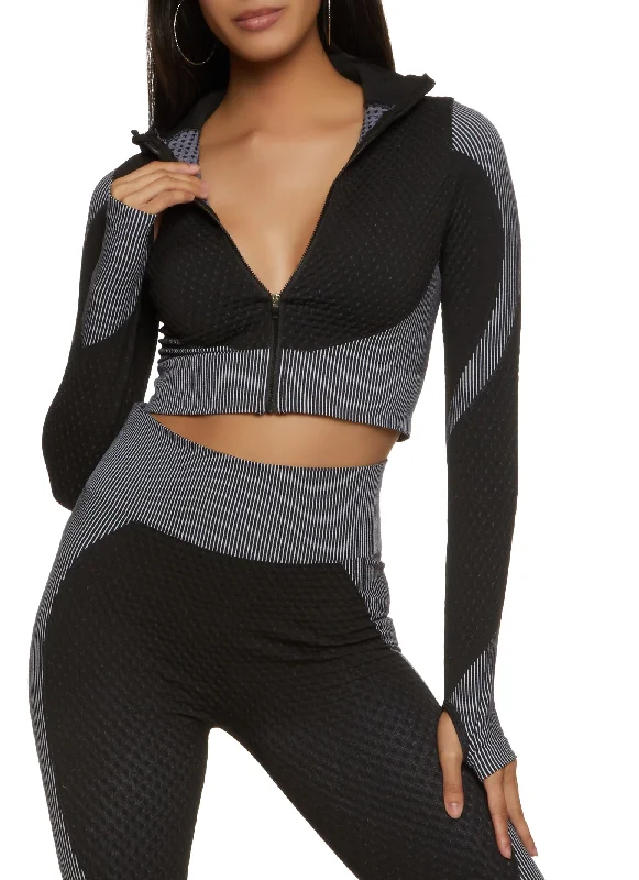 Daisy Seamless Textured Knit Zip Front Track Jacket