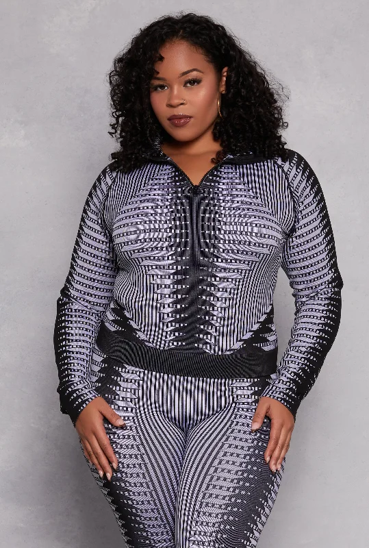 Plus Size Psychedelic Print Quarter Zip Jacket