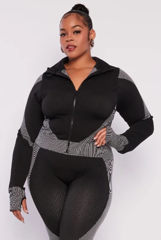 Plus Size Seamless Two Tone Track Jacket