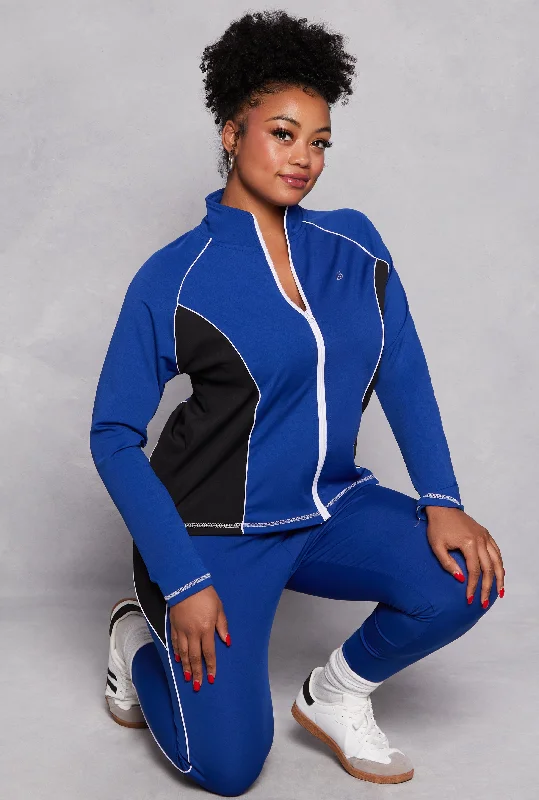 Plus Size Color Block Contrast Trim Track Jacket