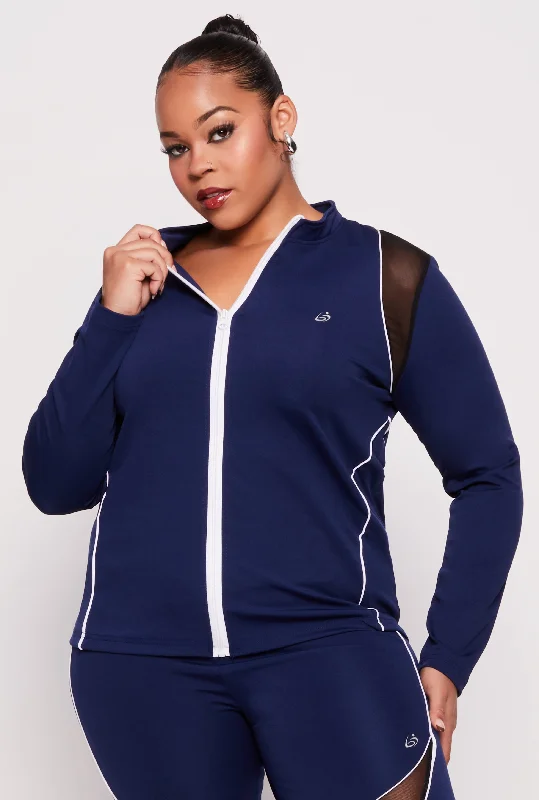 Plus Size Mesh Insert Track Jacket