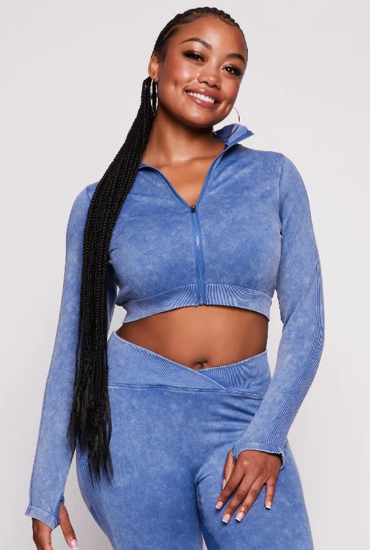 Plus Size Seamless Zip Front Cropped Track Jacket