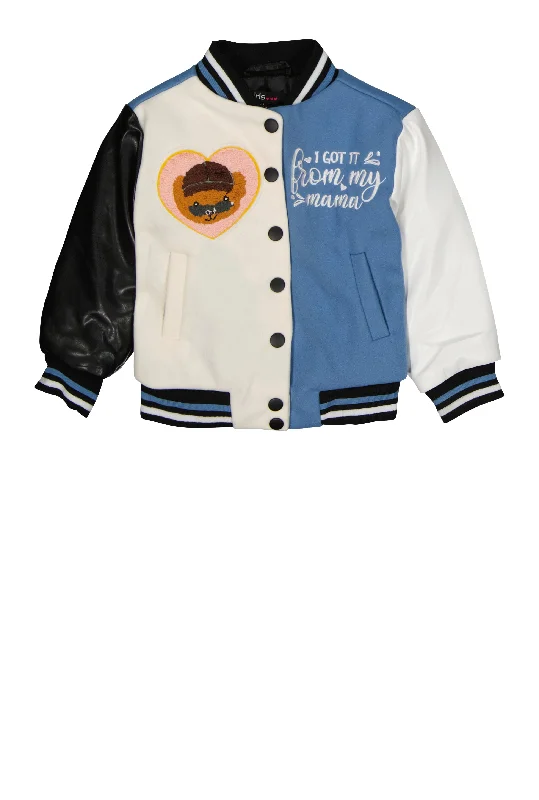 Toddler Girls Bear Chenille Graphic Patch Varsity Jacket