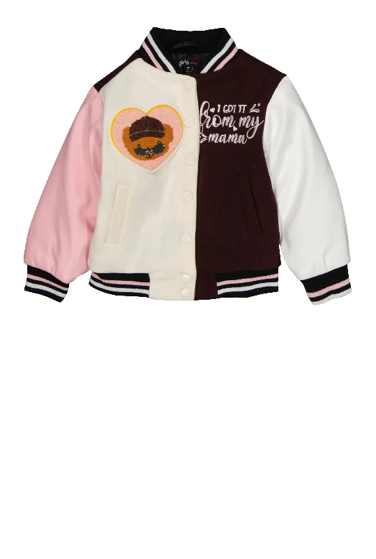 Toddler Girls Bear Chenille Graphic Patch Varsity Jacket