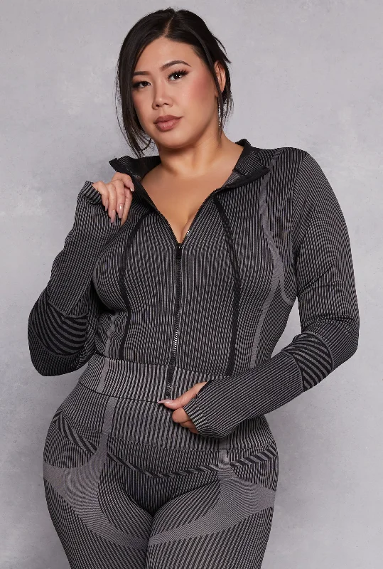 Plus Size Seamless Striped Track Jacket