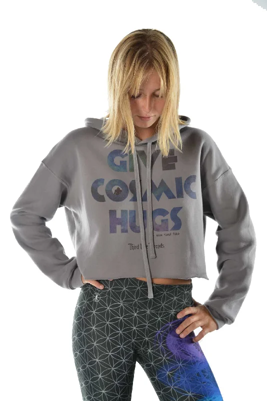 Crop Top Hoodie with "Give Cosmic Hugs" Quote