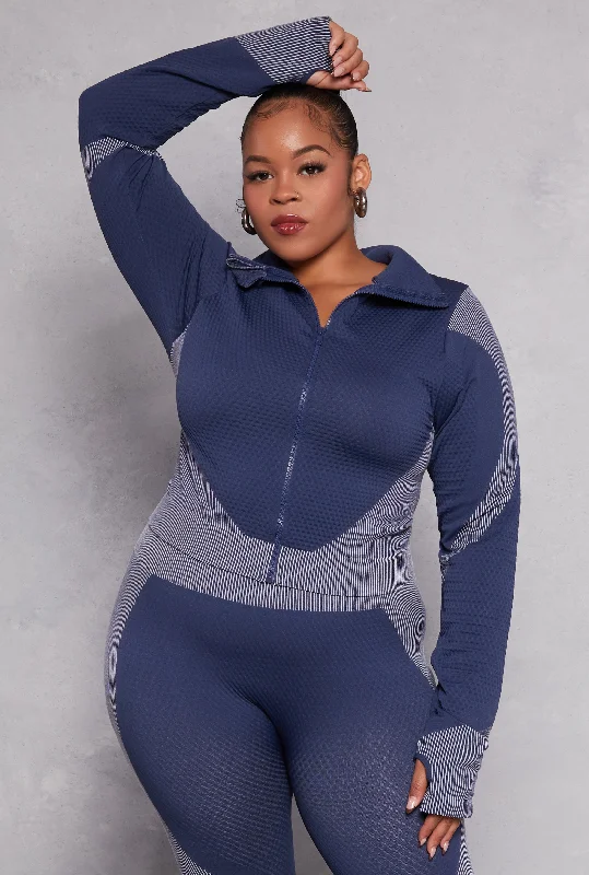 Plus Size Seamless Two Tone Track Jacket