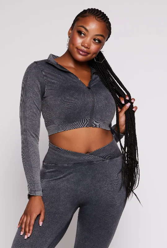 Plus Size Seamless Zip Front Cropped Track Jacket