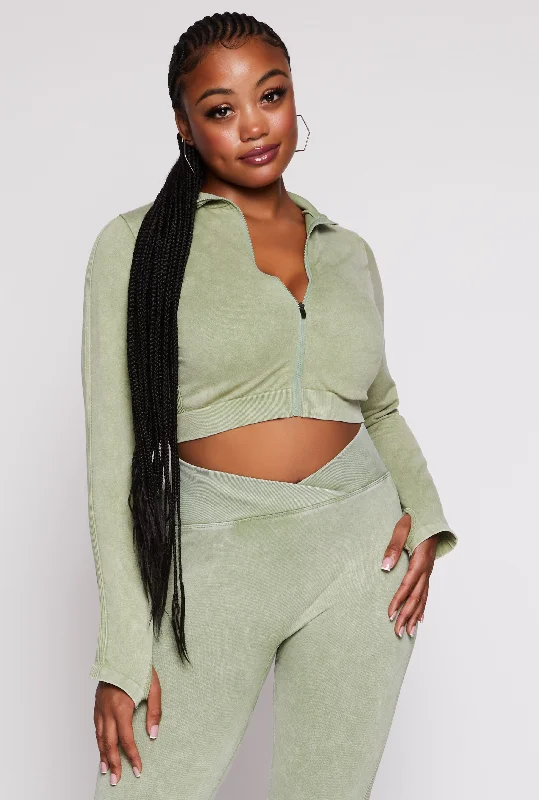 Plus Size Seamless Zip Front Cropped Track Jacket