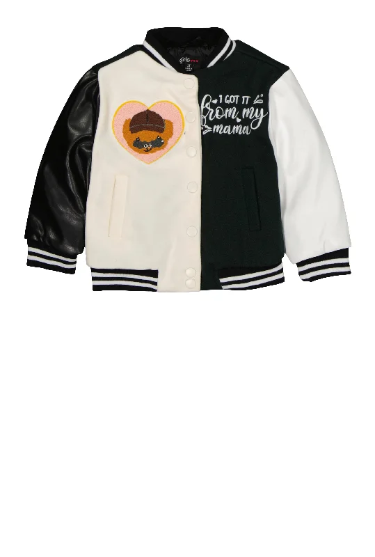 Toddler Girls Bear Chenille Graphic Patch Varsity Jacket