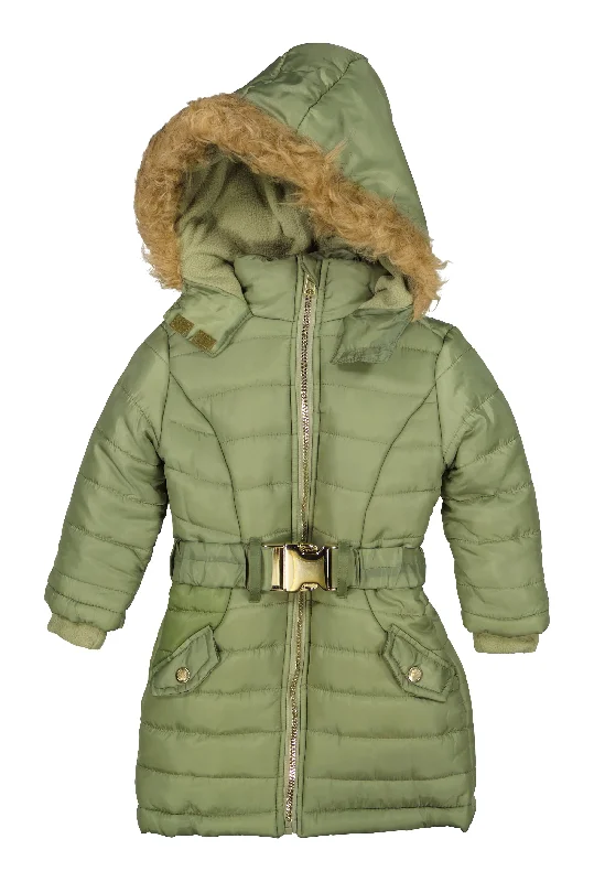 Toddler Girls Faux Fur Trim Hooded Puffer Jacket